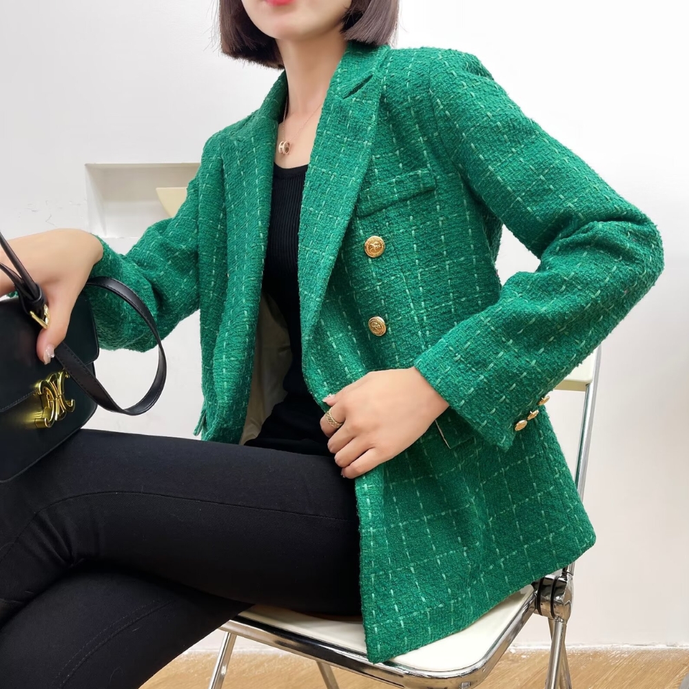 Veste habillée style blazer vert à carreaux – Image 2