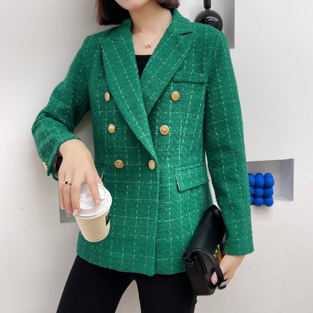 Veste habillée style blazer vert à carreaux