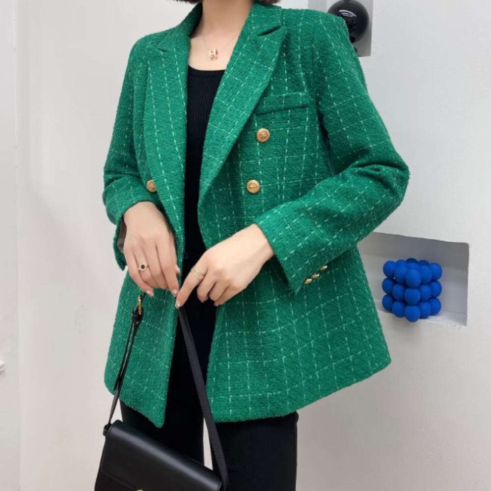 Veste habillée style blazer vert à carreaux – Image 3