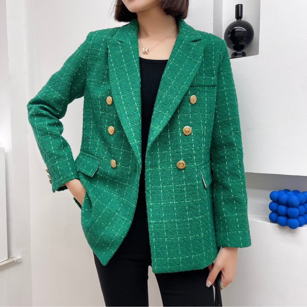 Veste habillée style blazer vert à carreaux – Image 4